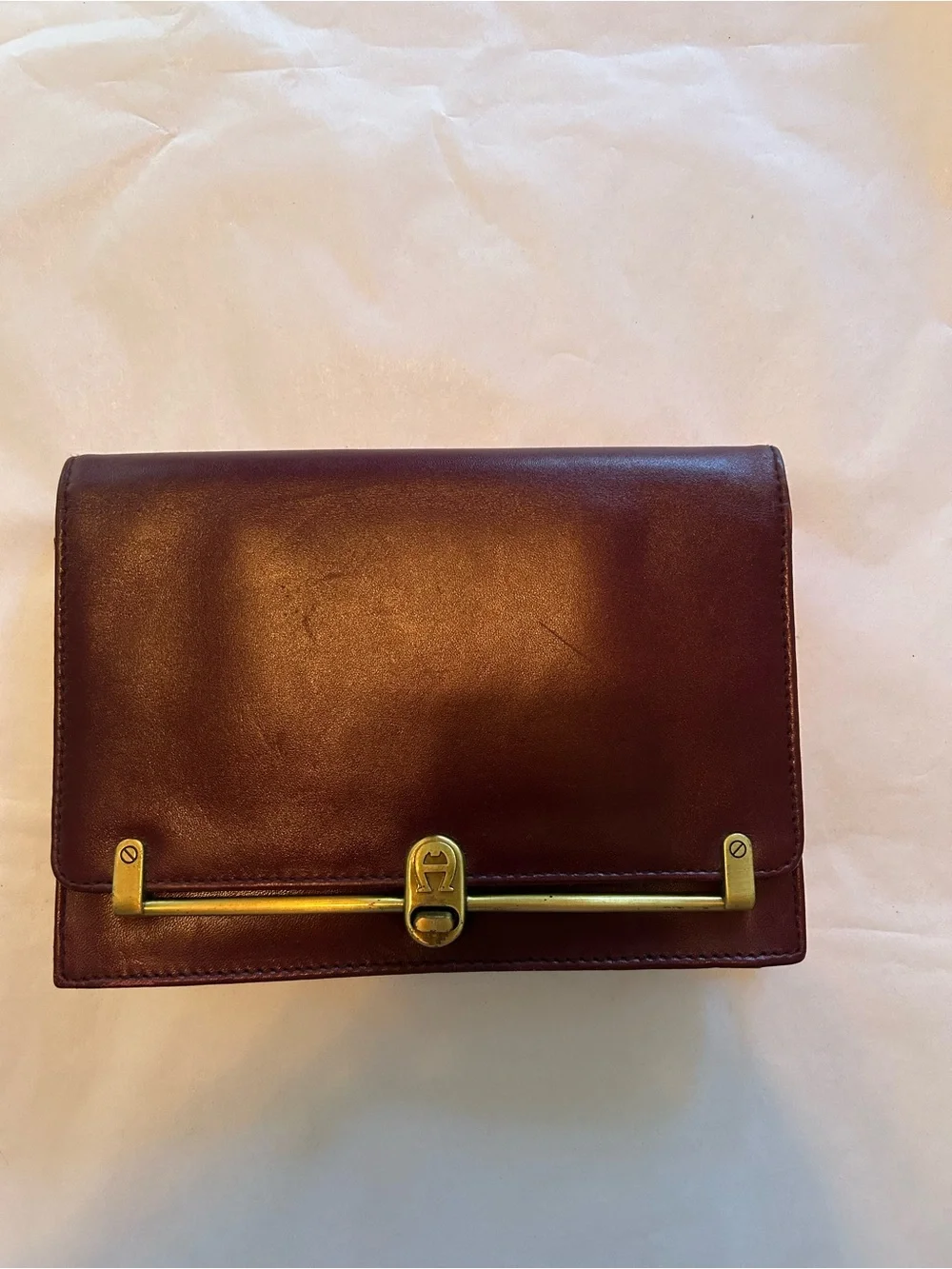 vintage Etienne Aigner clutch, 1970’s oxblood/burgundy leather
